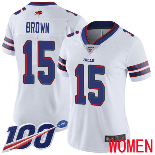 Women Buffalo Bills #15 John Brown White Vapor Untouchable Limited Player 100th Season NFL Jersey->youth nfl jersey->Youth Jersey